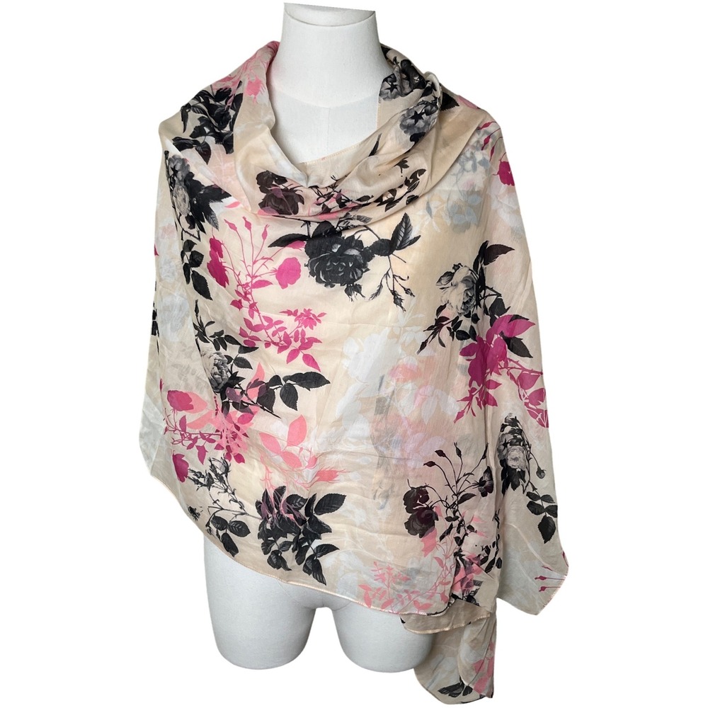 Talbots Floral Flocked Cotton Silk‎ Wrap Scarf One Size